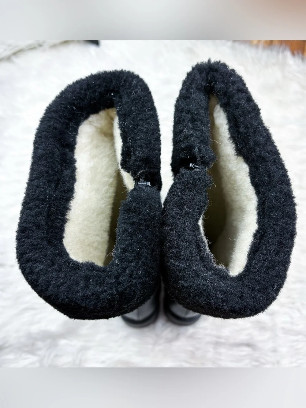 Canada Shearling Fleece Sherpa Lined Waterproof Leather Tall Winter Boots Black